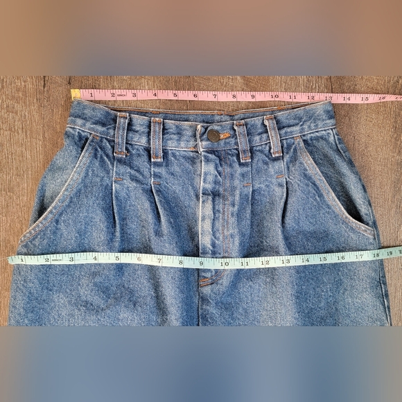 90s Vintg Denim Maxi Skirt Womens 7/8 Med Wash Blue 100% Cotton Fitted w/ Pleate - Picture 8 of 11
